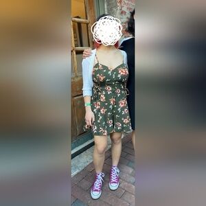 Xhilaration Green Floral Print Romper (size L)